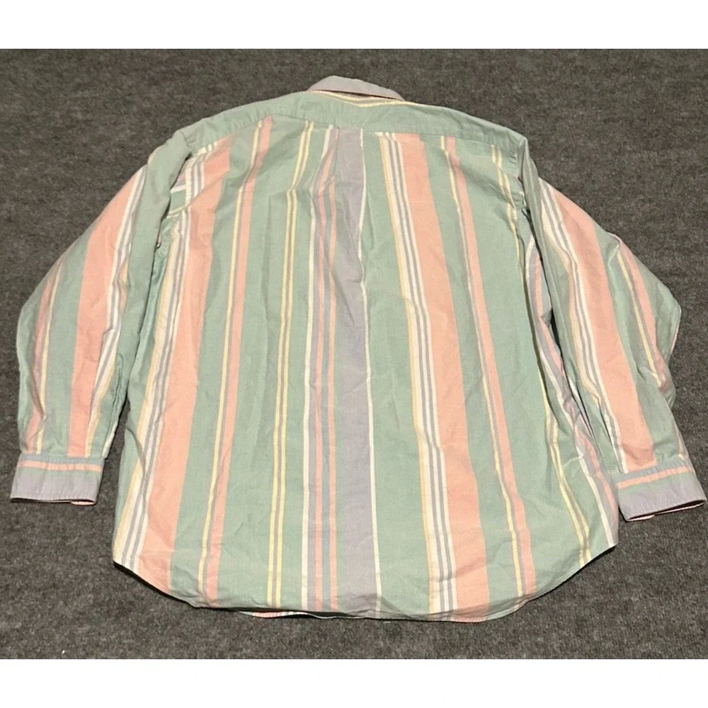 Polo Ralph Lauren Men's L Multicolor Preppy Button Flesh Striped Dress Shirt EUC